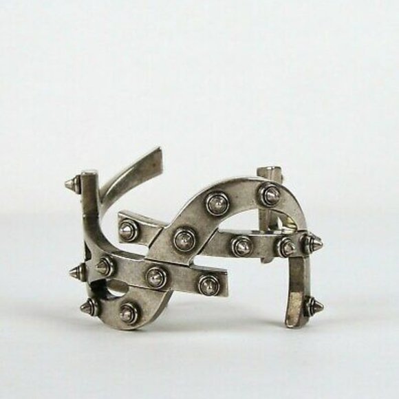Saint Laurent YSL Mono Spiked Silver Cuff Bracelet - Picture 3 of 5